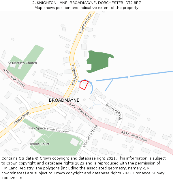 2, KNIGHTON LANE, BROADMAYNE, DORCHESTER, DT2 8EZ: Location map and indicative extent of plot