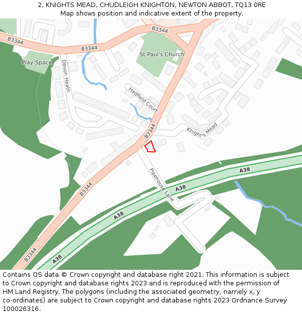 2, KNIGHTS MEAD, CHUDLEIGH KNIGHTON, NEWTON ABBOT, TQ13 0RE: Location map and indicative extent of plot