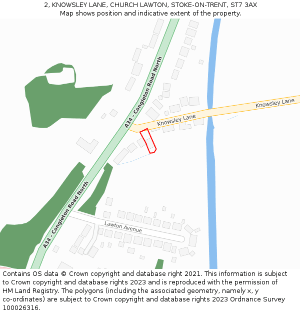 2, KNOWSLEY LANE, CHURCH LAWTON, STOKE-ON-TRENT, ST7 3AX: Location map and indicative extent of plot