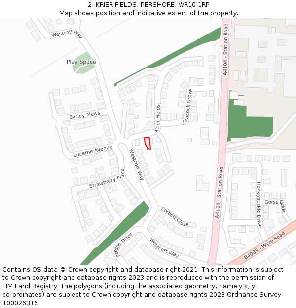 2, KRIER FIELDS, PERSHORE, WR10 1RP: Location map and indicative extent of plot