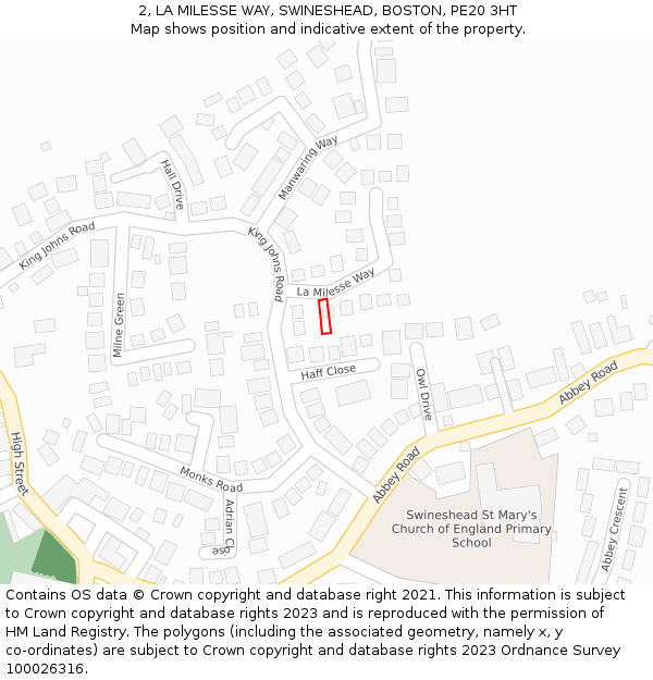 2, LA MILESSE WAY, SWINESHEAD, BOSTON, PE20 3HT: Location map and indicative extent of plot