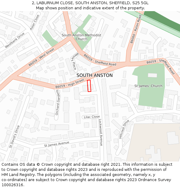 2, LABURNUM CLOSE, SOUTH ANSTON, SHEFFIELD, S25 5GL: Location map and indicative extent of plot