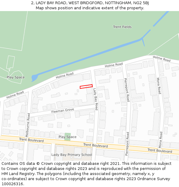 2, LADY BAY ROAD, WEST BRIDGFORD, NOTTINGHAM, NG2 5BJ: Location map and indicative extent of plot