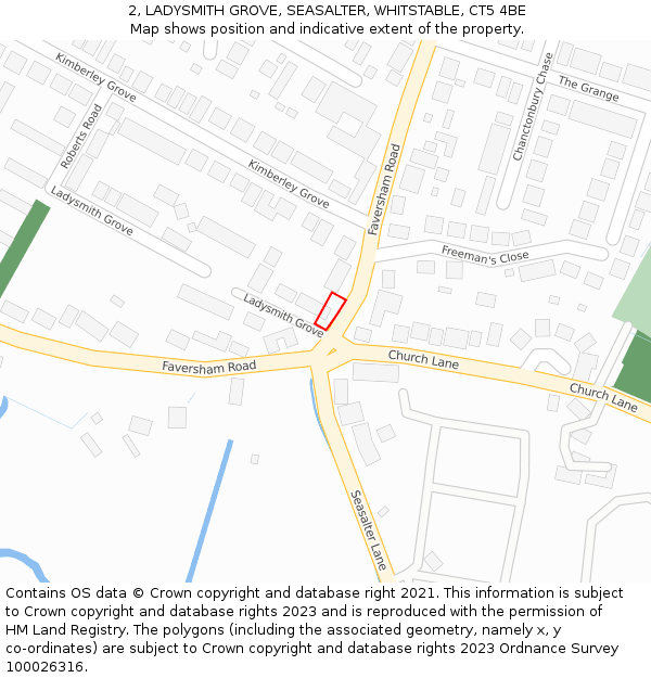 2, LADYSMITH GROVE, SEASALTER, WHITSTABLE, CT5 4BE: Location map and indicative extent of plot