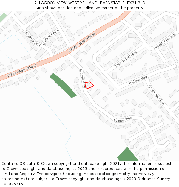 2, LAGOON VIEW, WEST YELLAND, BARNSTAPLE, EX31 3LD: Location map and indicative extent of plot