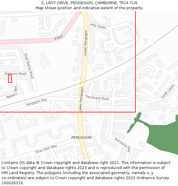 2, LAITY DRIVE, PENGEGON, CAMBORNE, TR14 7UX: Location map and indicative extent of plot