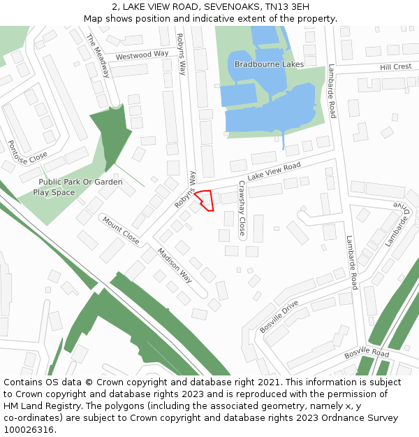 2, LAKE VIEW ROAD, SEVENOAKS, TN13 3EH: Location map and indicative extent of plot