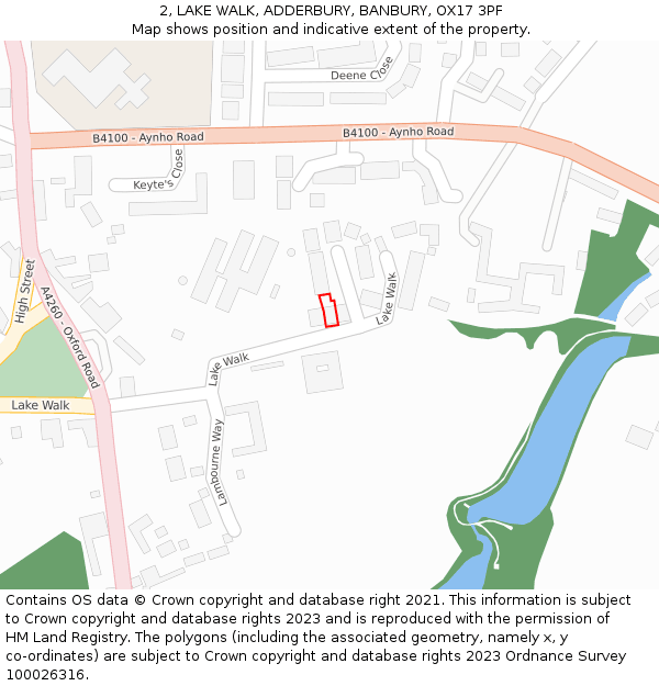 2, LAKE WALK, ADDERBURY, BANBURY, OX17 3PF: Location map and indicative extent of plot