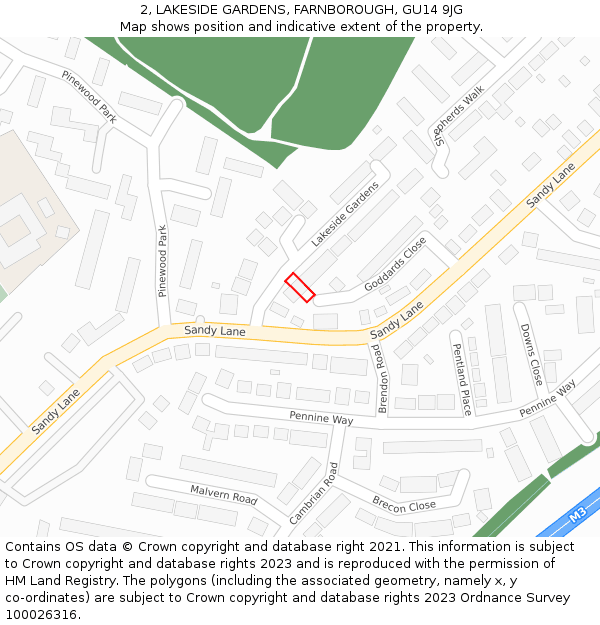 2, LAKESIDE GARDENS, FARNBOROUGH, GU14 9JG: Location map and indicative extent of plot