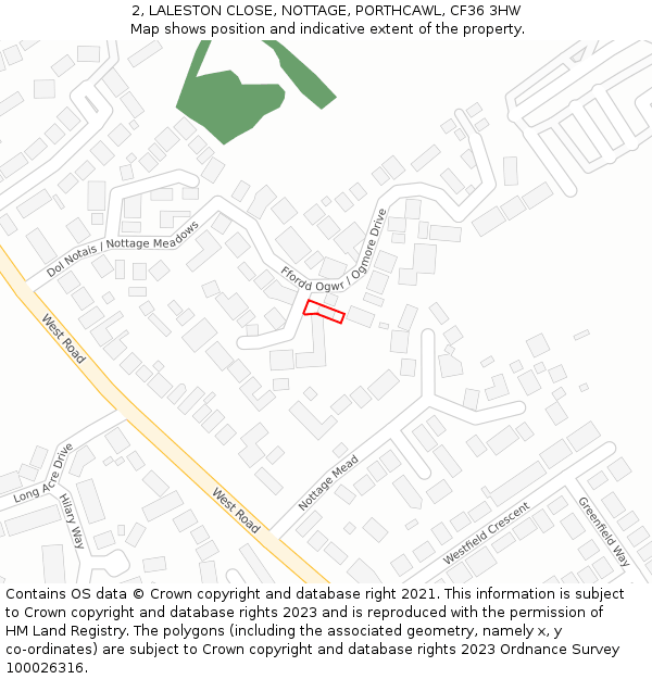 2, LALESTON CLOSE, NOTTAGE, PORTHCAWL, CF36 3HW: Location map and indicative extent of plot