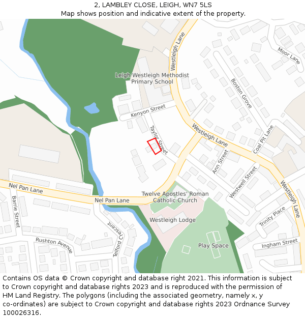 2, LAMBLEY CLOSE, LEIGH, WN7 5LS: Location map and indicative extent of plot