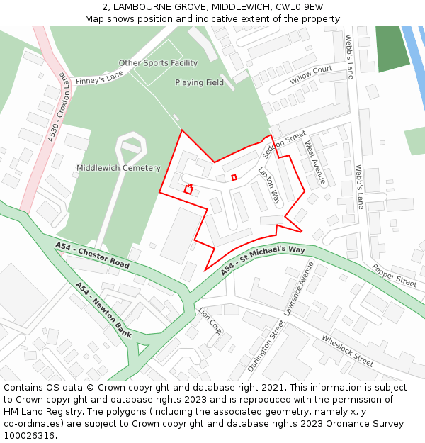 2, LAMBOURNE GROVE, MIDDLEWICH, CW10 9EW: Location map and indicative extent of plot