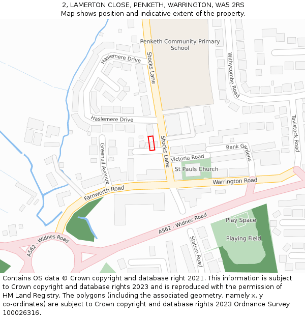 2, LAMERTON CLOSE, PENKETH, WARRINGTON, WA5 2RS: Location map and indicative extent of plot