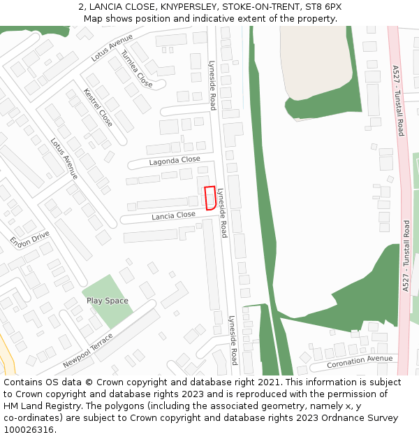 2, LANCIA CLOSE, KNYPERSLEY, STOKE-ON-TRENT, ST8 6PX: Location map and indicative extent of plot