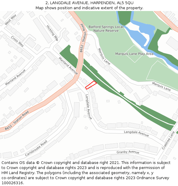 2, LANGDALE AVENUE, HARPENDEN, AL5 5QU: Location map and indicative extent of plot