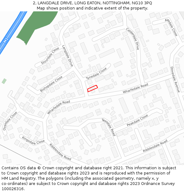 2, LANGDALE DRIVE, LONG EATON, NOTTINGHAM, NG10 3PQ: Location map and indicative extent of plot