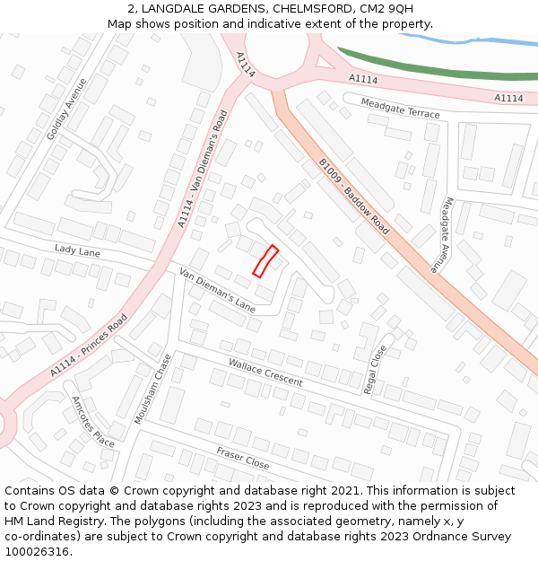 2, LANGDALE GARDENS, CHELMSFORD, CM2 9QH: Location map and indicative extent of plot