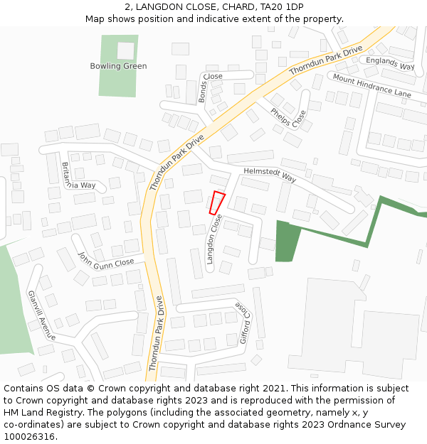 2, LANGDON CLOSE, CHARD, TA20 1DP: Location map and indicative extent of plot