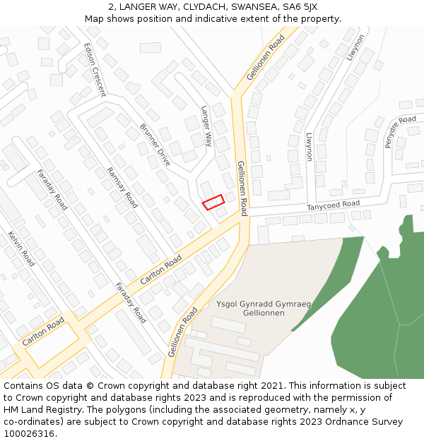 2, LANGER WAY, CLYDACH, SWANSEA, SA6 5JX: Location map and indicative extent of plot