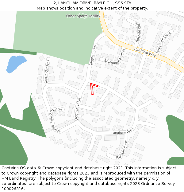 2, LANGHAM DRIVE, RAYLEIGH, SS6 9TA: Location map and indicative extent of plot