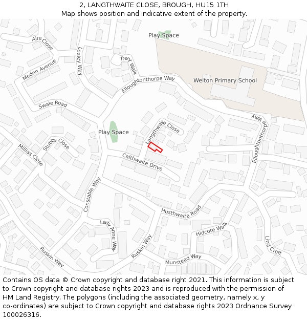 2, LANGTHWAITE CLOSE, BROUGH, HU15 1TH: Location map and indicative extent of plot