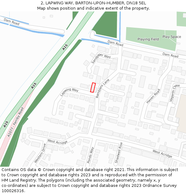 2, LAPWING WAY, BARTON-UPON-HUMBER, DN18 5EL: Location map and indicative extent of plot