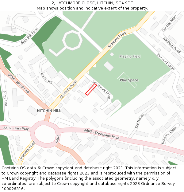 2, LATCHMORE CLOSE, HITCHIN, SG4 9DE: Location map and indicative extent of plot