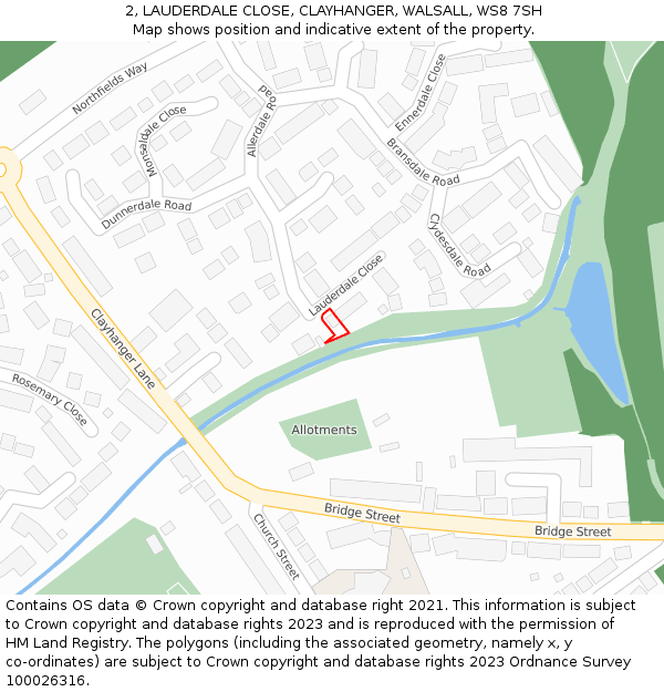 2, LAUDERDALE CLOSE, CLAYHANGER, WALSALL, WS8 7SH: Location map and indicative extent of plot