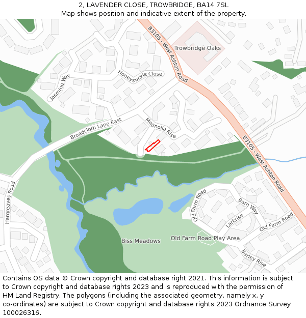 2, LAVENDER CLOSE, TROWBRIDGE, BA14 7SL: Location map and indicative extent of plot