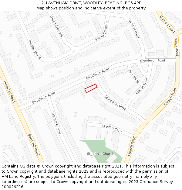 2, LAVENHAM DRIVE, WOODLEY, READING, RG5 4PP: Location map and indicative extent of plot