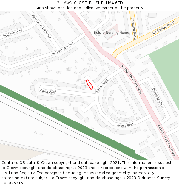 2, LAWN CLOSE, RUISLIP, HA4 6ED: Location map and indicative extent of plot