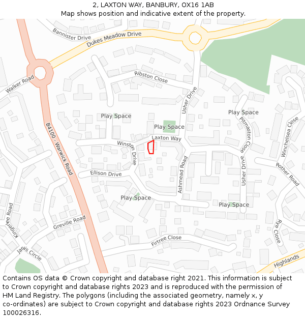 2, LAXTON WAY, BANBURY, OX16 1AB: Location map and indicative extent of plot