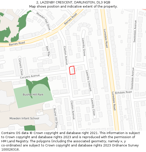 2, LAZENBY CRESCENT, DARLINGTON, DL3 9QB: Location map and indicative extent of plot