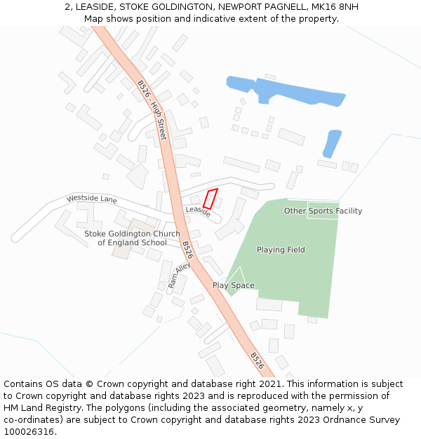 2, LEASIDE, STOKE GOLDINGTON, NEWPORT PAGNELL, MK16 8NH: Location map and indicative extent of plot