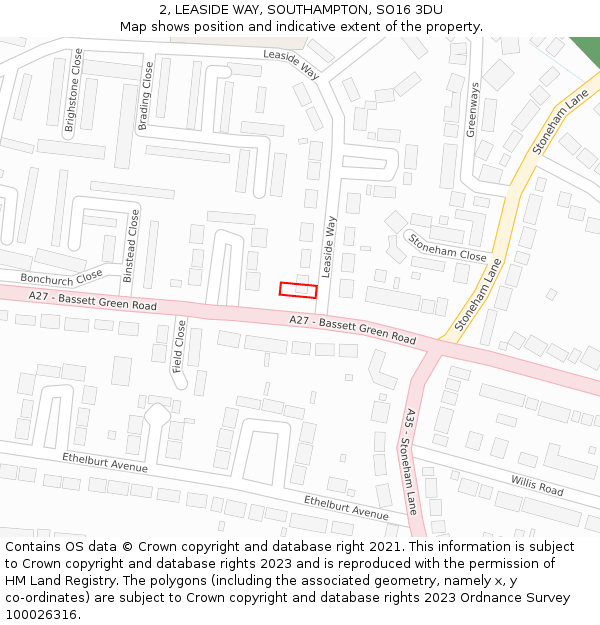 2, LEASIDE WAY, SOUTHAMPTON, SO16 3DU: Location map and indicative extent of plot