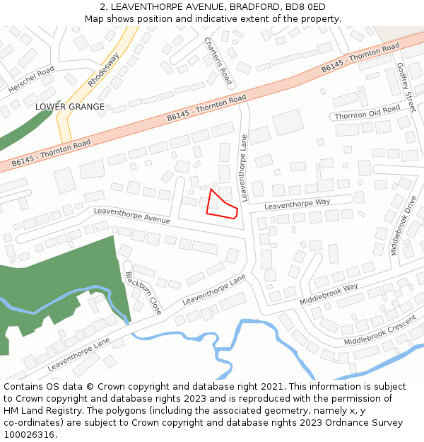 2, LEAVENTHORPE AVENUE, BRADFORD, BD8 0ED: Location map and indicative extent of plot