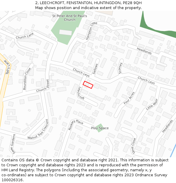 2, LEECHCROFT, FENSTANTON, HUNTINGDON, PE28 9QH: Location map and indicative extent of plot