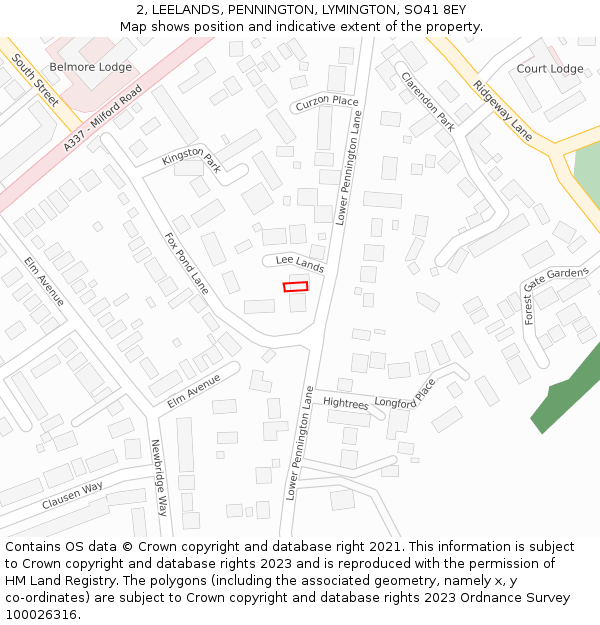 2, LEELANDS, PENNINGTON, LYMINGTON, SO41 8EY: Location map and indicative extent of plot