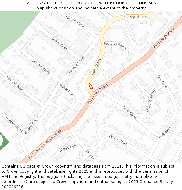 2, LEES STREET, IRTHLINGBOROUGH, WELLINGBOROUGH, NN9 5RN: Location map and indicative extent of plot