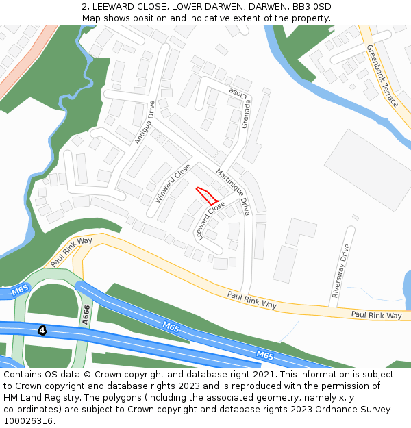 2, LEEWARD CLOSE, LOWER DARWEN, DARWEN, BB3 0SD: Location map and indicative extent of plot