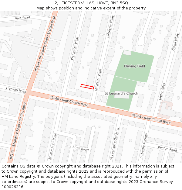 2, LEICESTER VILLAS, HOVE, BN3 5SQ: Location map and indicative extent of plot