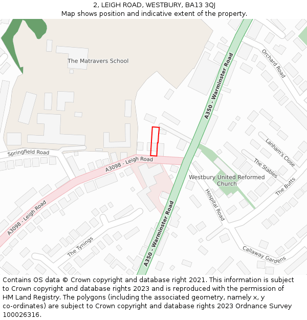 2, LEIGH ROAD, WESTBURY, BA13 3QJ: Location map and indicative extent of plot