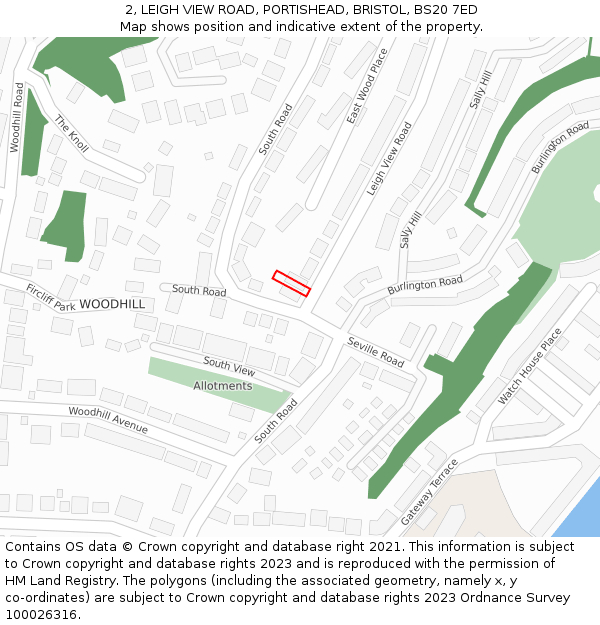 2, LEIGH VIEW ROAD, PORTISHEAD, BRISTOL, BS20 7ED: Location map and indicative extent of plot