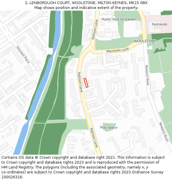 2, LENBOROUGH COURT, WOOLSTONE, MILTON KEYNES, MK15 0BX: Location map and indicative extent of plot