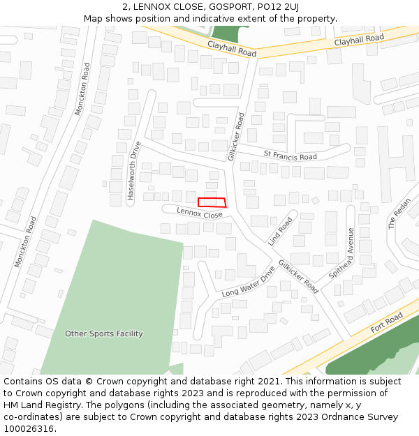 2, LENNOX CLOSE, GOSPORT, PO12 2UJ: Location map and indicative extent of plot