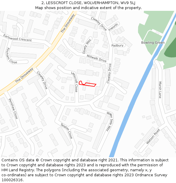 2, LESSCROFT CLOSE, WOLVERHAMPTON, WV9 5LJ: Location map and indicative extent of plot