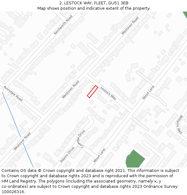2, LESTOCK WAY, FLEET, GU51 3EB: Location map and indicative extent of plot