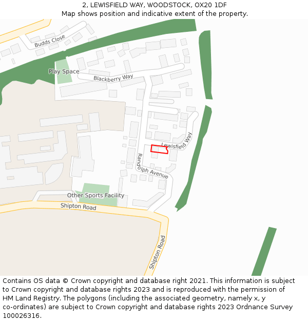 2, LEWISFIELD WAY, WOODSTOCK, OX20 1DF: Location map and indicative extent of plot