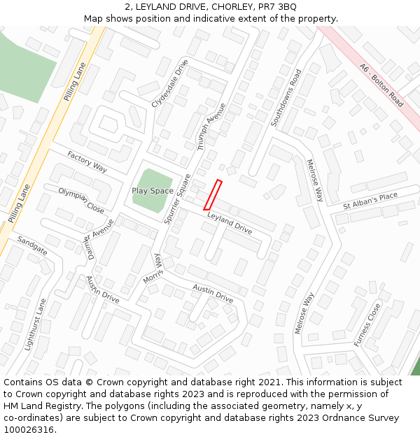 2, LEYLAND DRIVE, CHORLEY, PR7 3BQ: Location map and indicative extent of plot