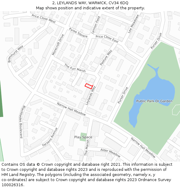 2, LEYLANDS WAY, WARWICK, CV34 6DQ: Location map and indicative extent of plot